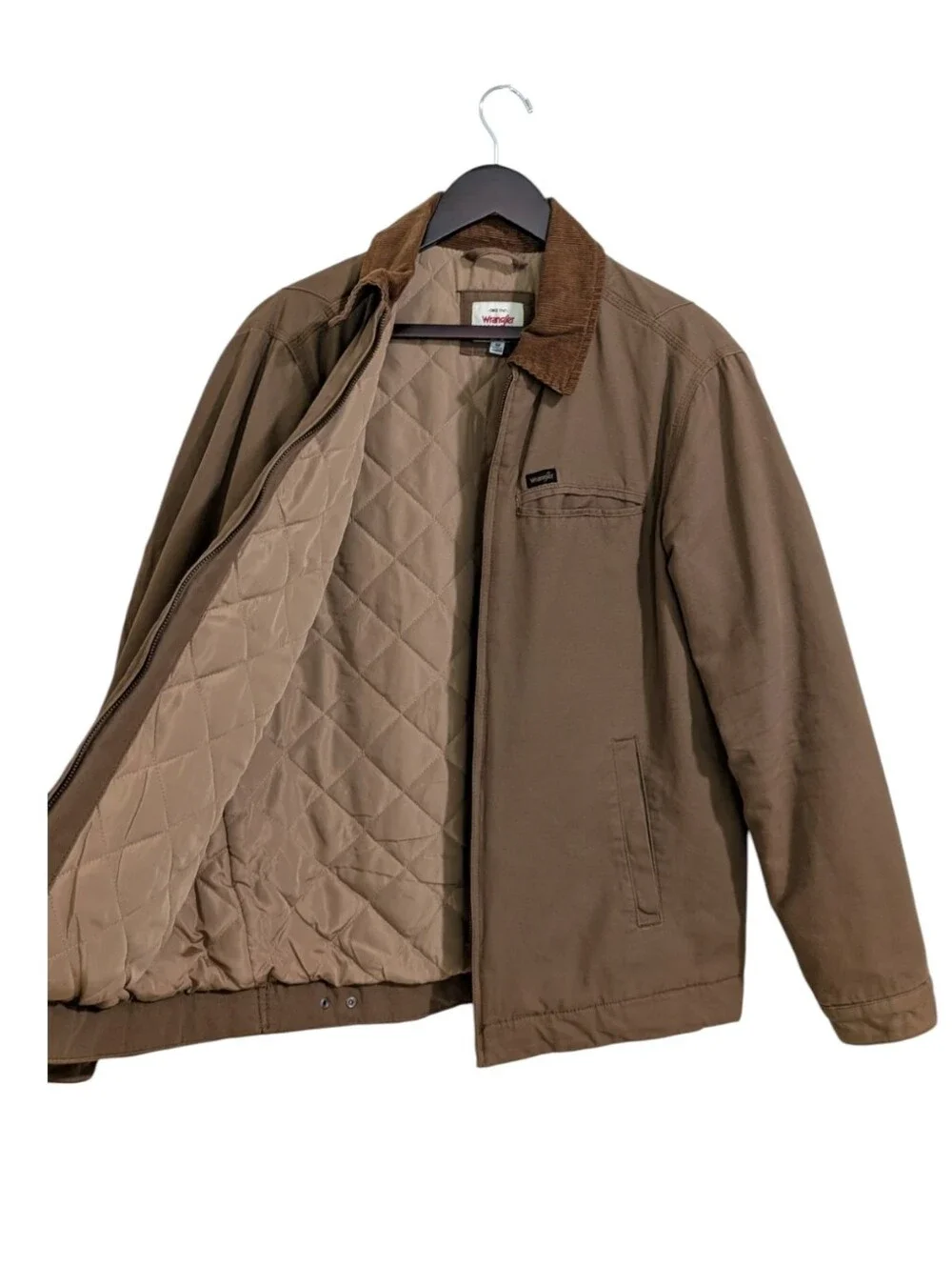 Wrangler Brown Canvas Quilted Lined Workwear Jacket Corduroy Collar Men's Size M